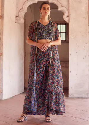 Stunning Blue Designer Crop Top Style Sharara Suit